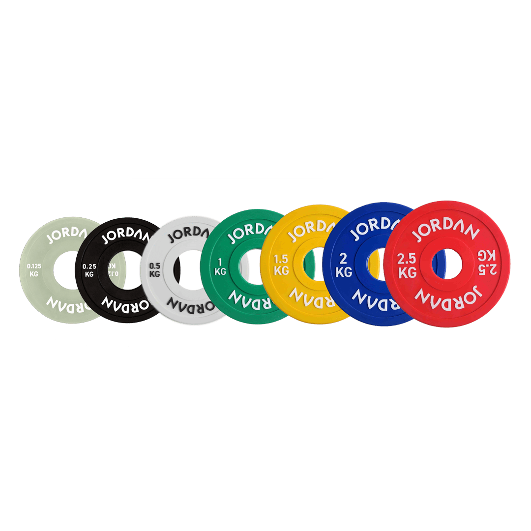 JORDAN  PU Fractional Change Plate Set â 2x2.5kg, 2x2kg, 2x1.5kg, 2x1kg, 2x0.5kg, 2x0.25kg, 2x0.125kg - Welzo
