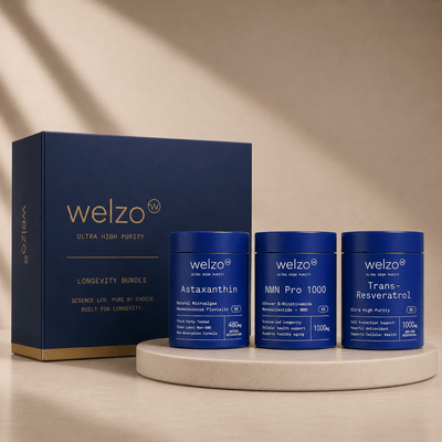 Welzo Ultra Purity Healthy Ageing Stack — NMN + Trans-Resveratrol + Astaxanthin