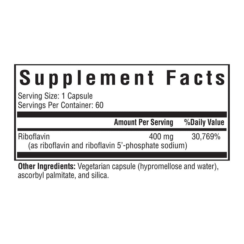 Riboflavin 400 mg - 60 Vegetarian Capsules - Seeking Health