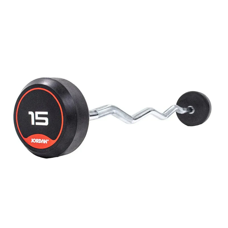 Jordan 15kg Rubber Barbell - Curl Bar - Rood