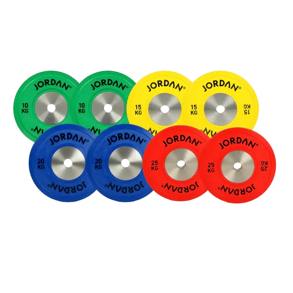 Jordan 140 kg gekalibreerde kleur rubber concurrentieplaat set - 2x10kg, 2x15kg, 2x20kg, 2x25kg