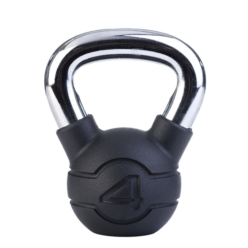 JORDAN 4kg Black rubber kettlebell with chrome handle (each) - Welzo