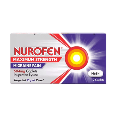 Nurofen Migraine Pain Maximum Strength 684mg Caplets Pack of 12 - welzo