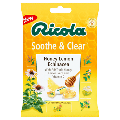 Ricola Soothe & Clear Honey, Lemon and Echinacea Lozenges 75g - welzo