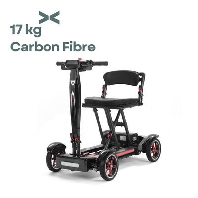 Welzo Allstar Scooter de movilidad plegable ligero de 17 kg - Scooter eléctrico portátil, fibra de carbono, alcance de 30 km