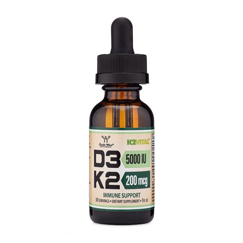 Double Wood Vitamin D3 + K2 Liquid - 5000 IU D3, 200 mcg K2 / mL, 30 servings - Welzo