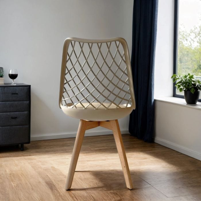 Taupe Brown Dining Chairs Set of 6 – Alma Faux Leather with Wooden Legs
