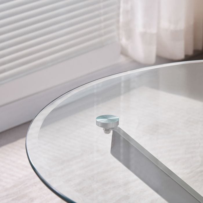 100 cm kulatý skleněný jídelní stůl - černé zkřížené ocelové nohy - Amara Collection (kopie)