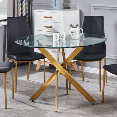 Round Glass Dining Table 100cm – Amara Gold Legs with Tempered Glass Top