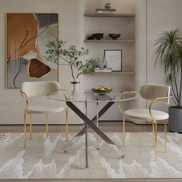 Στρογγυλό τραπέζι τραπεζαρίας 100cm - AMARA GOLD FOLES με γυάλινη κορυφή (αντίγραφο)