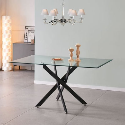 Tavolo da pranzo in vetro rettangolare da 150 cm - Amara con gambe in metallo nero