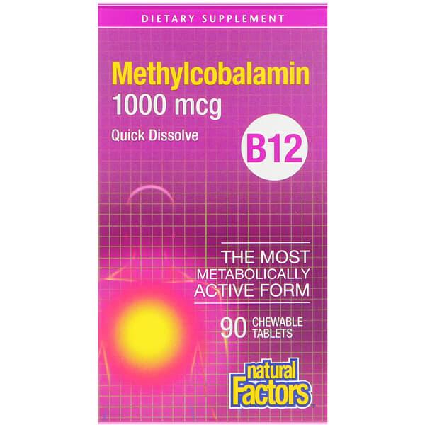 B12, Methylcobalamin, 1000 mcg, 90 Chewable Tablets - Natural Factors - welzo