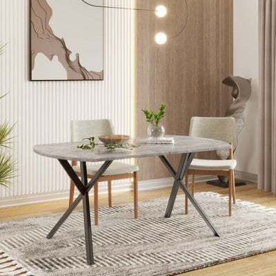 140cm Grey Stone Effect Dining Table – Ceniza Matt Veneer Top with Black Metal Legs