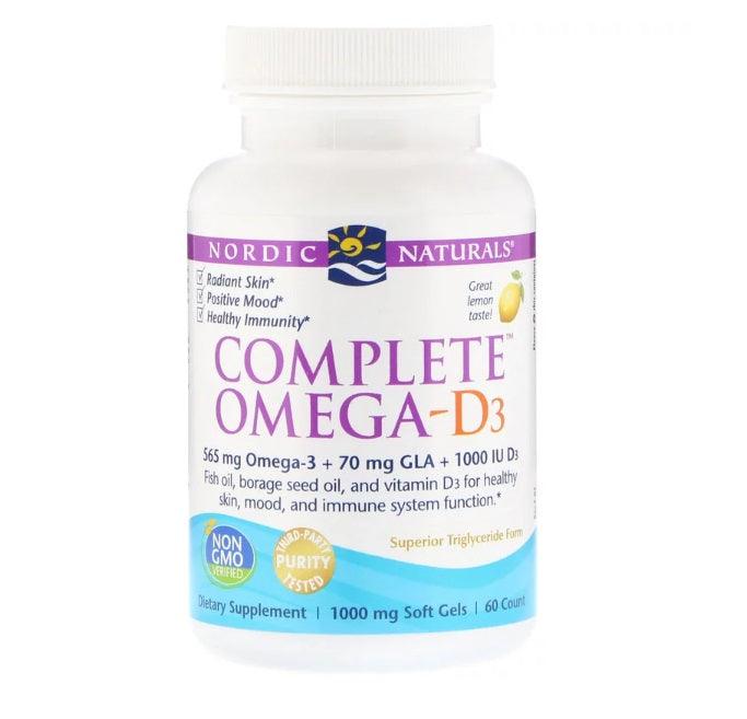 Complete Omega-D3 (Lemon) 1000 mg, 60 Soft Gels - Nordic Naturals - welzo