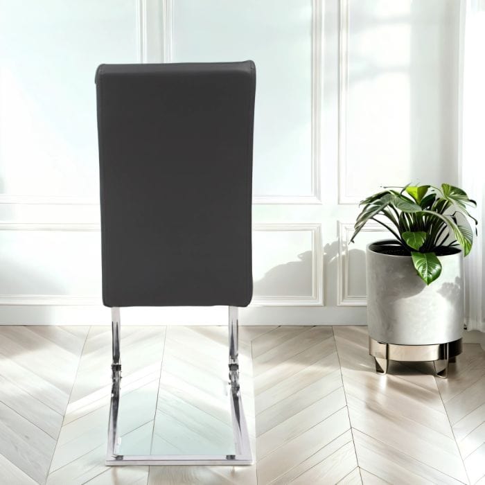Dark Grey Faux Leather Dining Chairs Set of 4 – Cordoba High Back with Silver Legs
