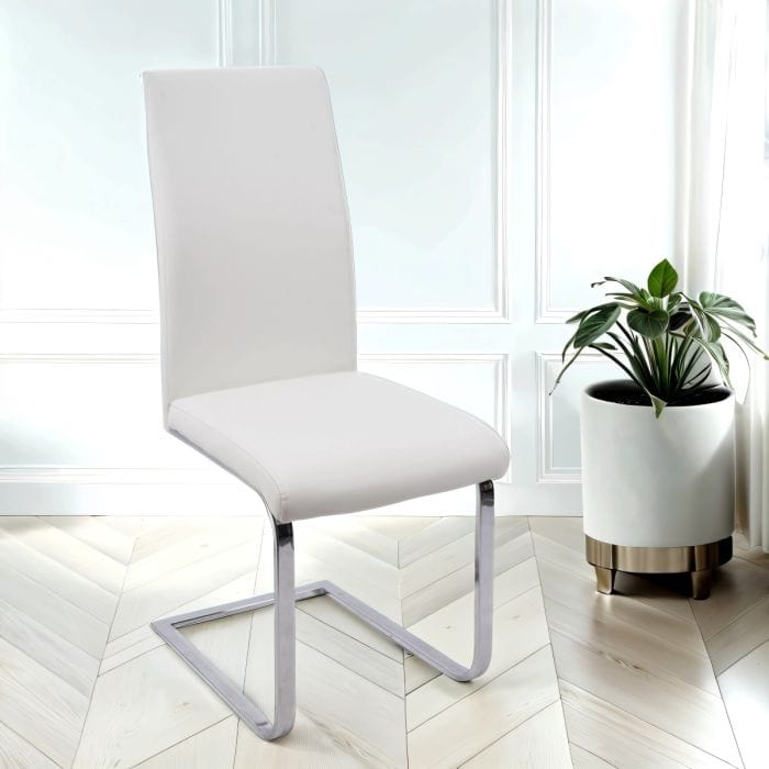 White Faux Leather Dining Chairs – Set of 2 Cordoba Modern Chrome Leg Chairs