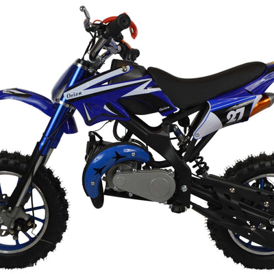 Benzin-Mini-Dirtbike für Kinder 50cc-Pull Start, 2-Takt-Motor, Entlüftungsscheibenbremsen im Alter von 6 bis 12 Jahren-Blau