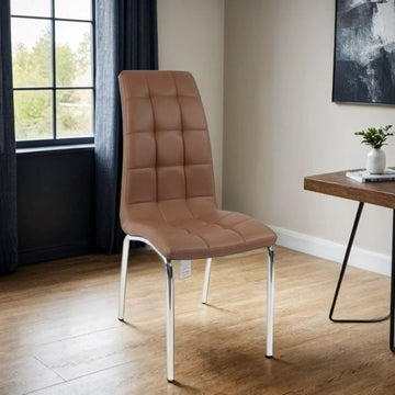 6x Eterno Faux Leather Luxueuze Cappuccino eetstoelen met zilveren benen