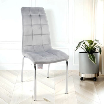 6x Eterno Velvet Luxe Soft Light Gray Eetstoelen met zilveren benen
