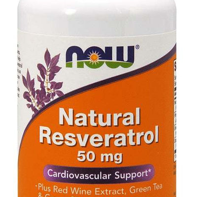 NOW Foods Natural Resveratrol with Red Wine Extract, Green Tea & Grape Seed, 50mg - 60 vcaps