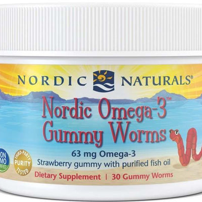 Nordic Naturals Nordic Omega-3 Gummy Worms, 63mg Strawberry - 30 gummy worms