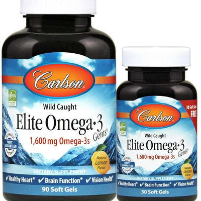 Carlson Labs Elite Omega-3 Gems, 1600mg Natural Lemon - 90 + 30 softgels