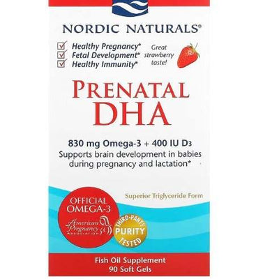 Nordic Naturals Prenatal DHA, 830mg Omega-3 + 400 IU D3 Strawberry - 90 softgels