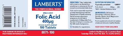 Folic Acid 400 µg, 100 Tabs - Lamberts