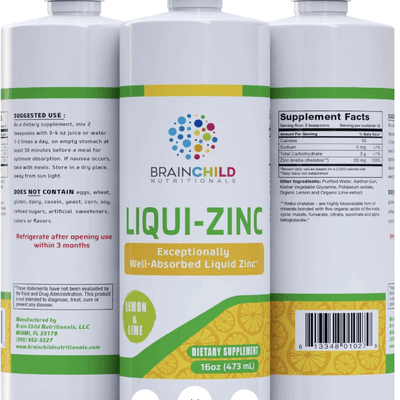 Liqui-Zinc Lemon & Lime (16 fl oz) 473ml - BrainChild Nutritionals - welzo