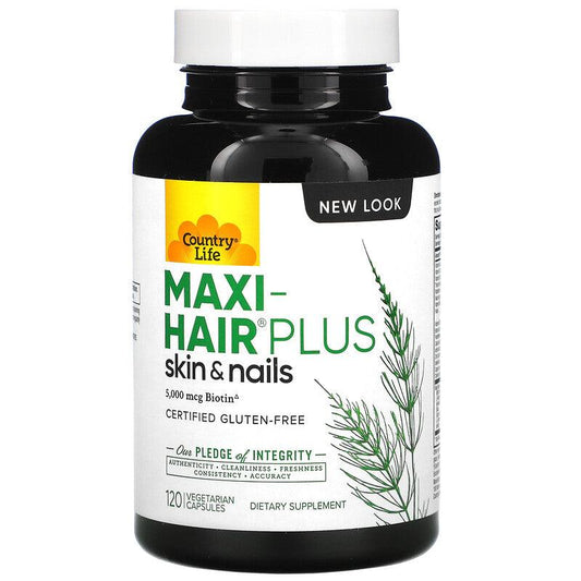 Maxi-Hair, Skin & Nails Plus (5,000 mcg Biotin) 120 Vegetarian Capsules - Country Life - welzo
