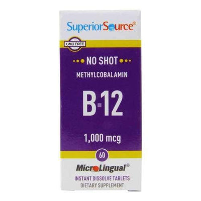 Methylcobalamin B-12 1000 mcg, B-6 & Folic Acid - 60 MicroLingual Tablets - Superior Source - welzo
