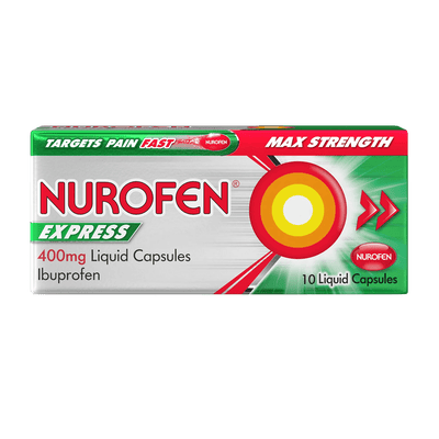 Nurofen Express Max Strength 400mg Liquid Capsules Pack of 10 - welzo