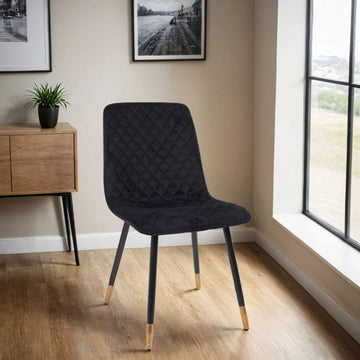 6x Plushore Black Luxury Velvet Dining Chars με μαύρα πόδια