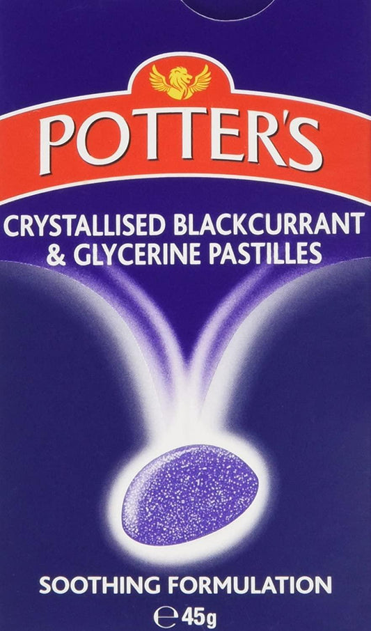 Potters Pastilles Blackcurrant & Glycerine Crystallised 45g - welzo