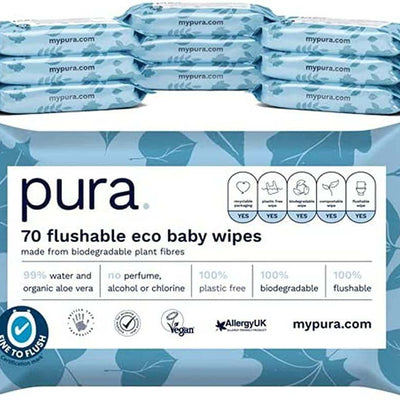 Pura Flushable Baby Wipes Pack of 70 - welzo