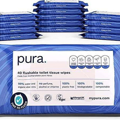 Pura Flushable Toilet Tissue Wipes Pack of 40 - welzo