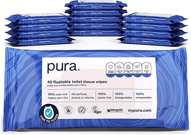Pura Flushable Toilet Tissue Wipes Pack of 40 - welzo