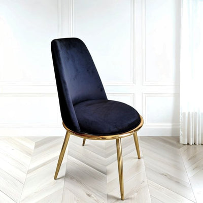 Set di 6 sedie da pranzo in velluto di lusso nero Riviera - gambe cromate dorate, schiena curva, sedile imbottita