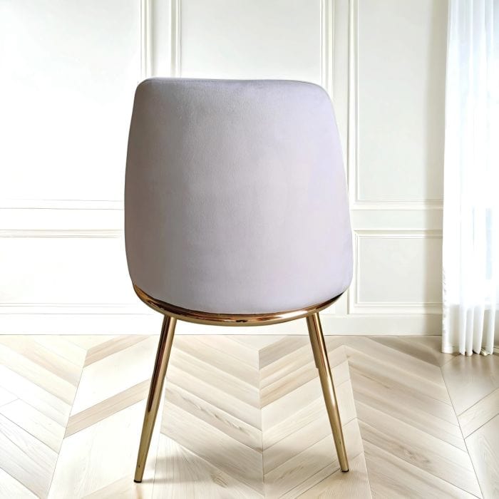 Grey Velvet Dining Chair – Riviera Luxury Curved Back with Gold Metal Legs