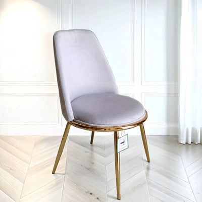 Grey Velvet Dining Chair – Riviera Luxury Curved Back with Gold Metal Legs