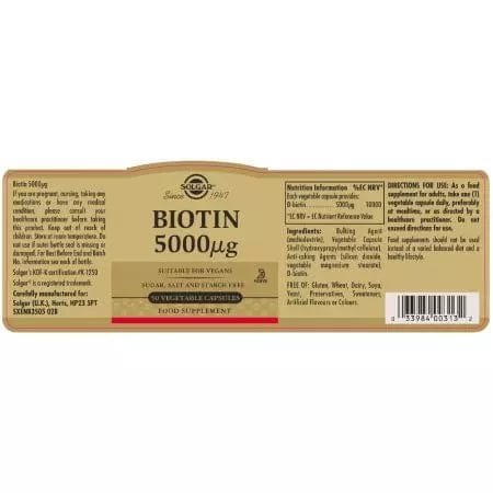 Solgar Biotin 5000 ug Vegetable Capsules Pack of 50