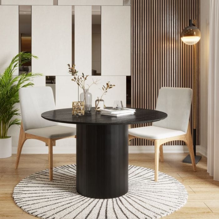 Sombra Round White Dining Table - 120cm, φαινόμενο κόκκων ξύλου με σταθμισμένη βάση (αντίγραφο)