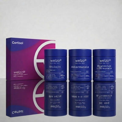 Welzo Stress & Resilience Bundle — Shilajit + Akkermansia + Magnesium L-Threonate + Cortisol Blood Test