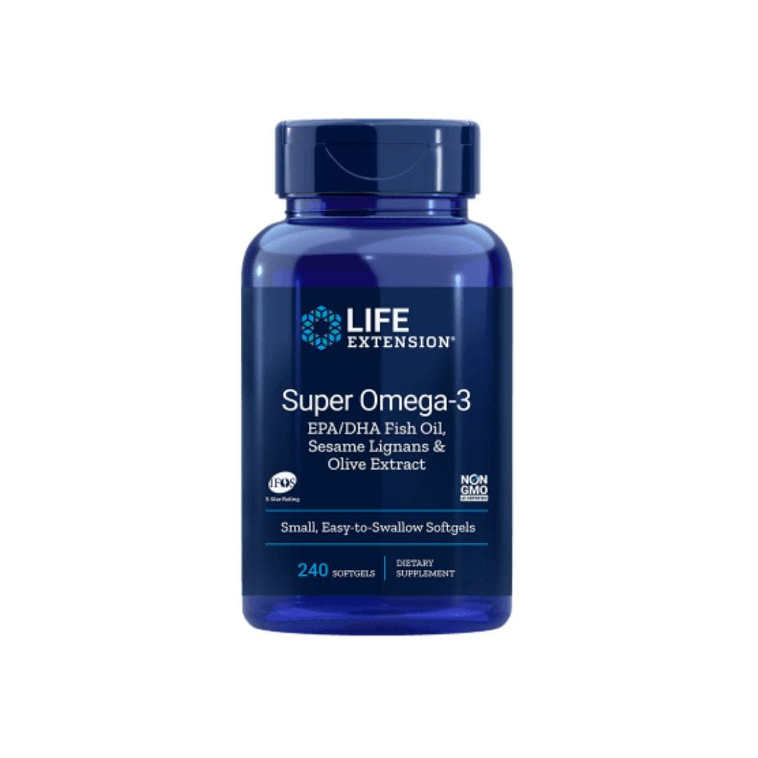 Super Omega-3, EPA/DHA with Sesame Lignans Olive Fruit Extract, 240 Softgels - Life Extension - welzo