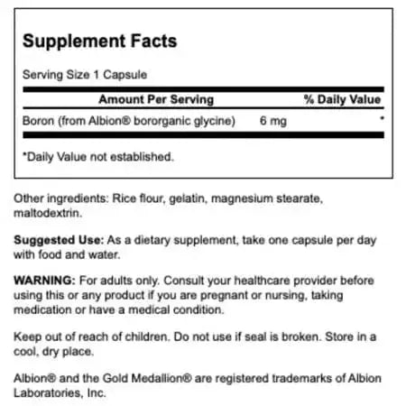 Swanson Albion Boron Bororganic Glycine 6 mg 60 Capsules