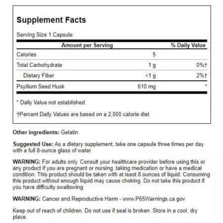 Coupes de psyllium de Swanson 610 mg
