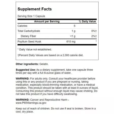 Coupes de psyllium de Swanson 610 mg
