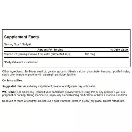 Swanson Vitamin K2 Natural 100 mcg 30 Softgels