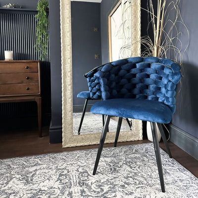 6x Valencia Blue Luxury Velvet Jídelní židle s černými nohama