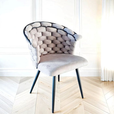 Grey Velvet Dining Chair – Valencia Luxury Woven Upholstery with Black Metal Legs